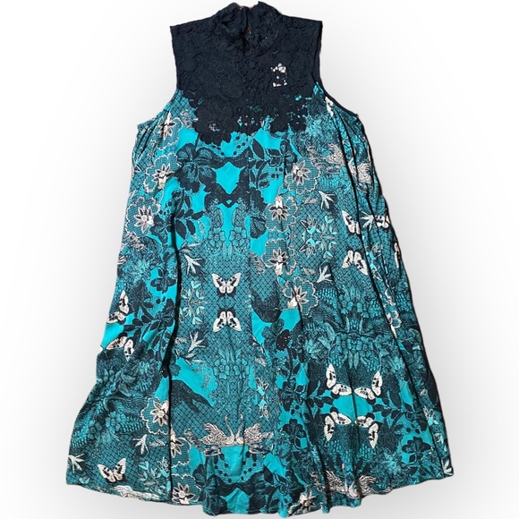 NWT Anthropologie Maeve Butterfly Lace Teal Sleeveless Swing Dress Size Small - Picture 4 of 13